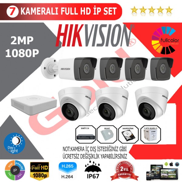 Hikvision 7'li 2MP 1080P İP Kamera Seti…