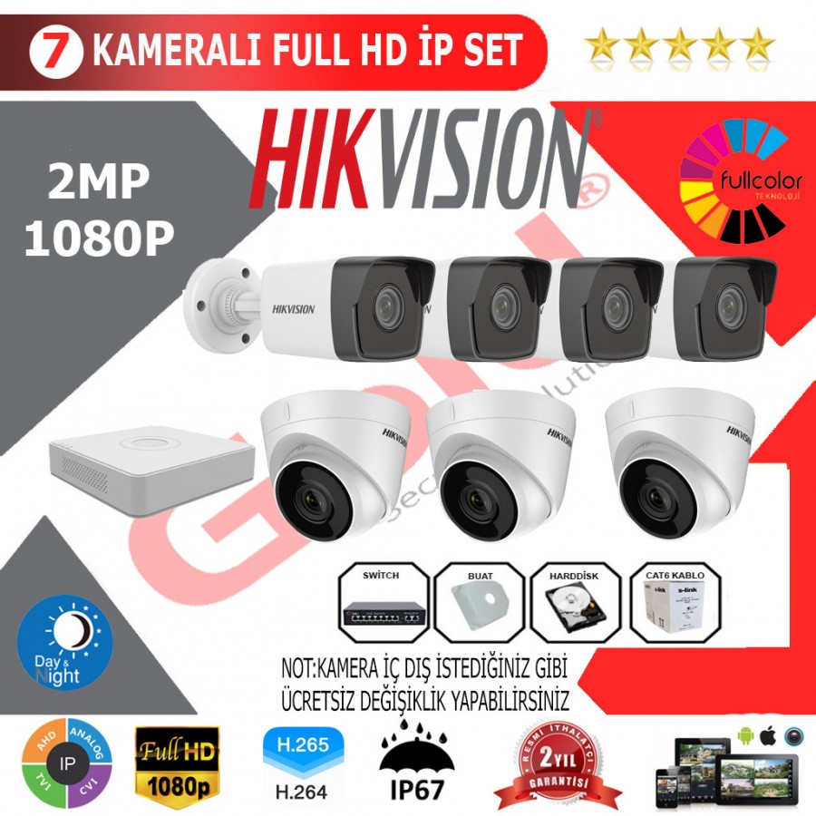 Hikvision 7'li 2MP 1080P İP Kamera Seti