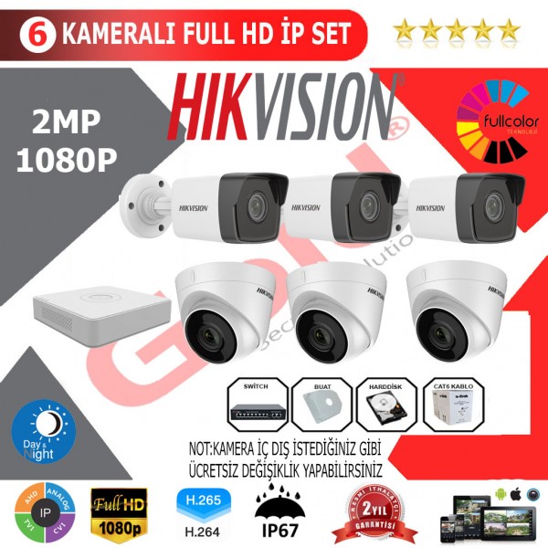 Hikvision 6'lı 2MP 1080P İP Kamera Seti…