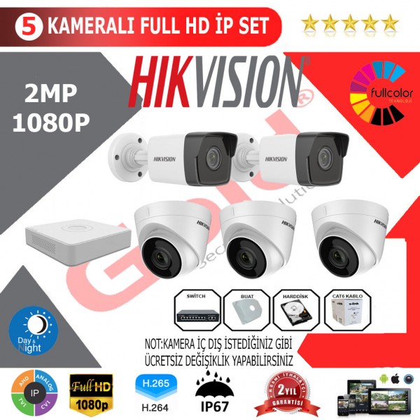 Hikvision 5'li 2MP 1080P İP Kamera Seti…