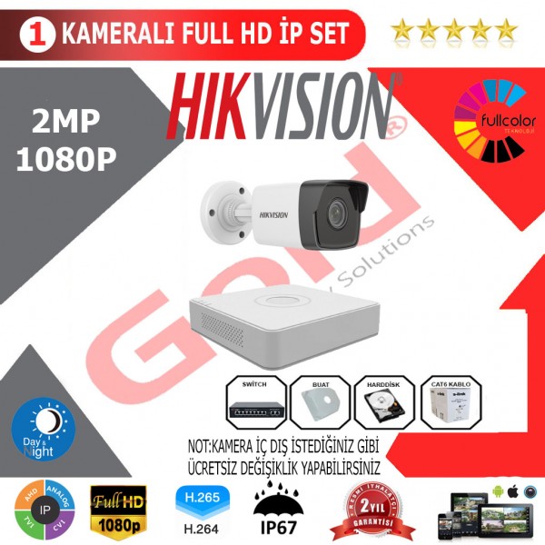 Hikvision 1'li 2MP 1080P İP Seti…