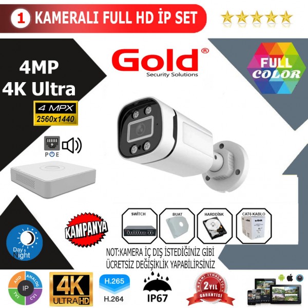 GOLD 1'lİ 4MP 4K ULTRA İP Kamera Seti…