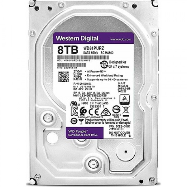 WD Purple 3.5" 8TB 7200RPM SATA Hard Disk WD82PURZ…