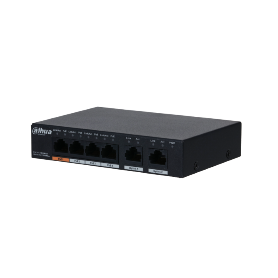 Dahua PFS3006-4GT-60 4Port Gigabit PoE Switch ( 4GE PoE + 2GE Uplink, Toplam 60W PoE )