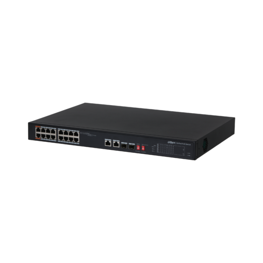 Dahua PFS3218-16ET-135 16 Port Yönetilmeyen Akıllı PoE Switch (16FE PoE + 2GE SFP Kombo )